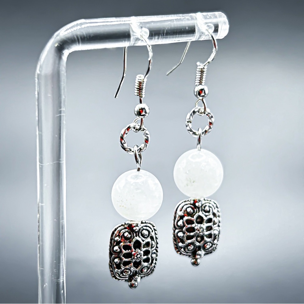 NWOT Sterling silver and stainless steel genuine moonstone earrings - Picture 5 of 11
